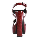 Red croc textured high heels with a stylish ankle strap and chunky platform sole