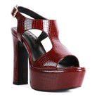 Rag Company croc textured high heels in red with platform and open toe design for stylish occasions