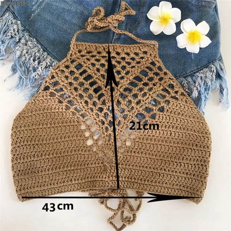 Women's crochet crop top for summer, tan color, perfect for beach days