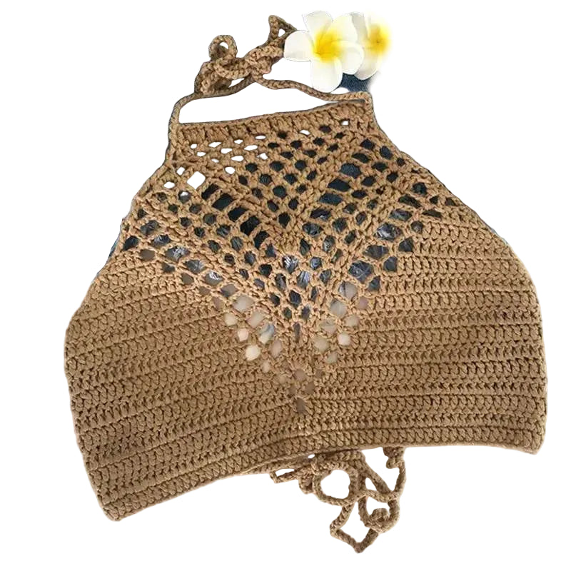 Women's crochet crop top for summer, beige, perfect for beach outings