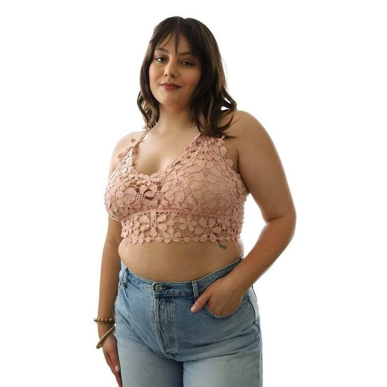 Crochet Daisy Longline Bralette Plus - VacationGrabs