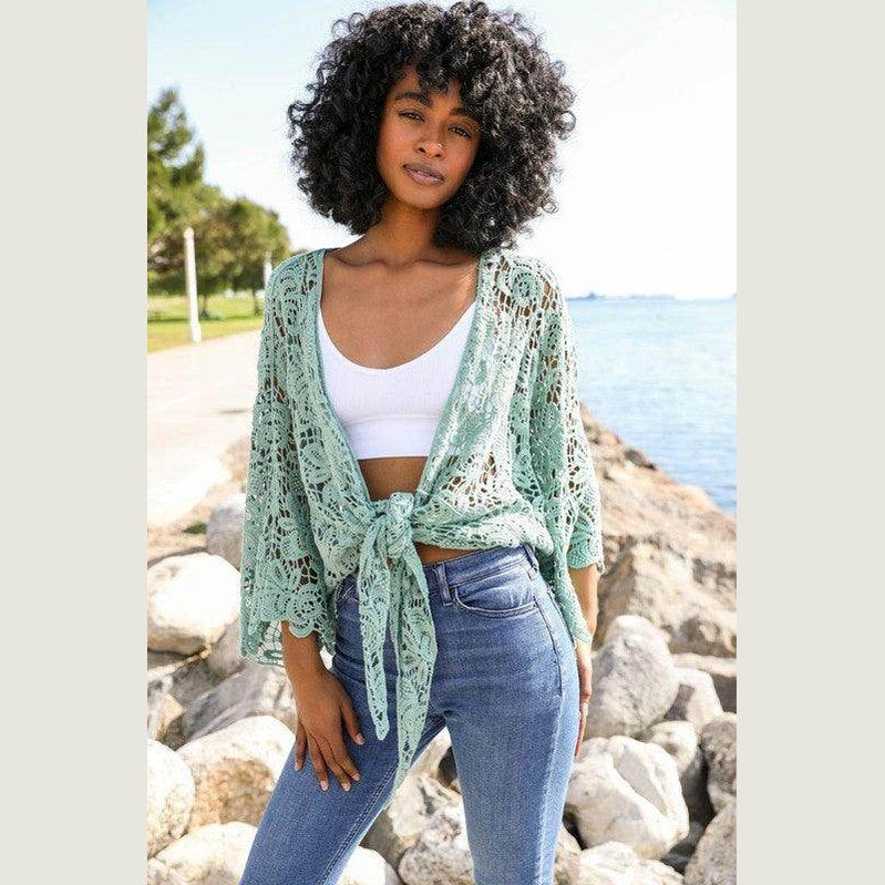 Crochet Floral Petal Kimono Wrap - VacationGrabs
