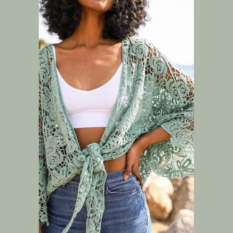 Crochet Floral Petal Kimono Wrap - VacationGrabs