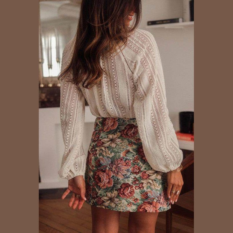 Crochet Lace button v-neck knit sweater blouse - VacationGrabs
