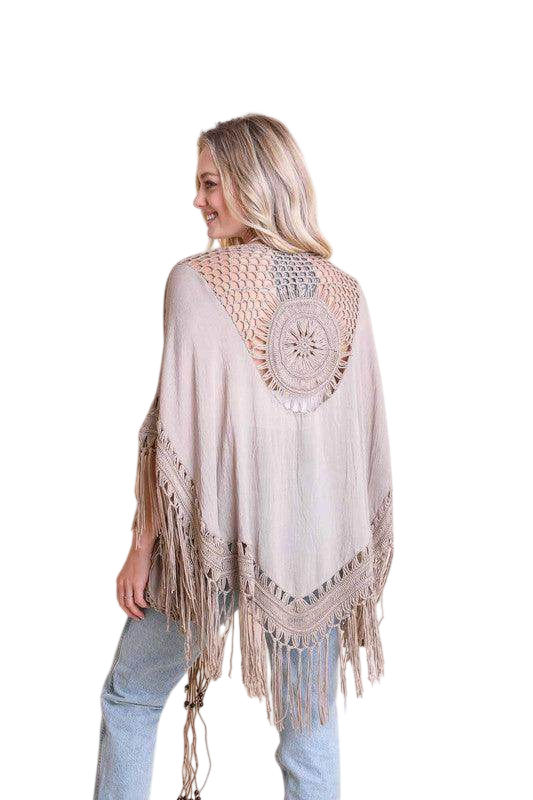 Crochet Medallion Tassel Kimono