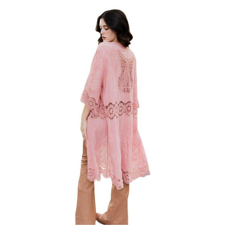 Crochet Open Patch Longline Kimono - VacationGrabs