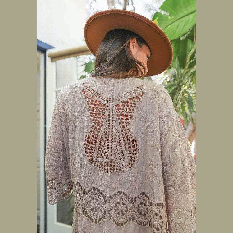 Crochet Open Patch Longline Kimono - VacationGrabs