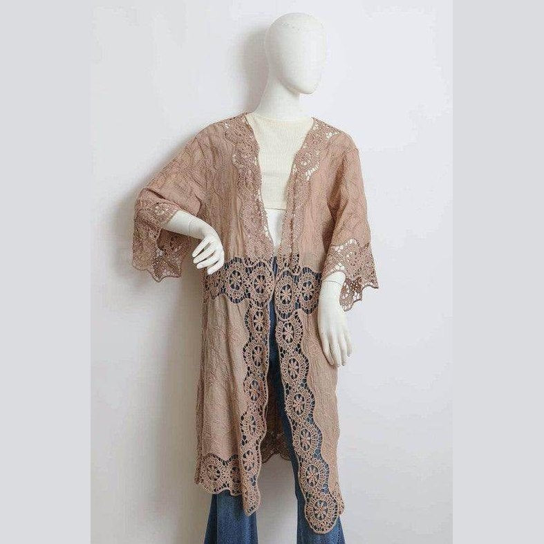 Crochet Open Patch Longline Kimono - VacationGrabs