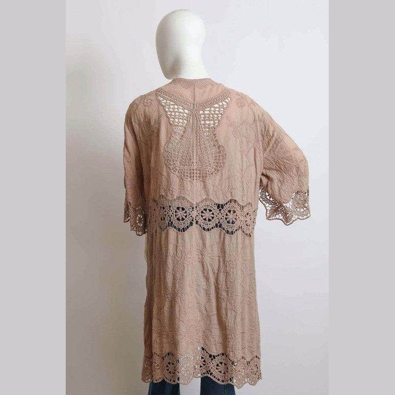 Crochet Open Patch Longline Kimono - VacationGrabs