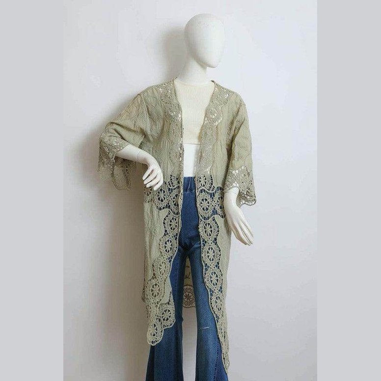Crochet Open Patch Longline Kimono - VacationGrabs