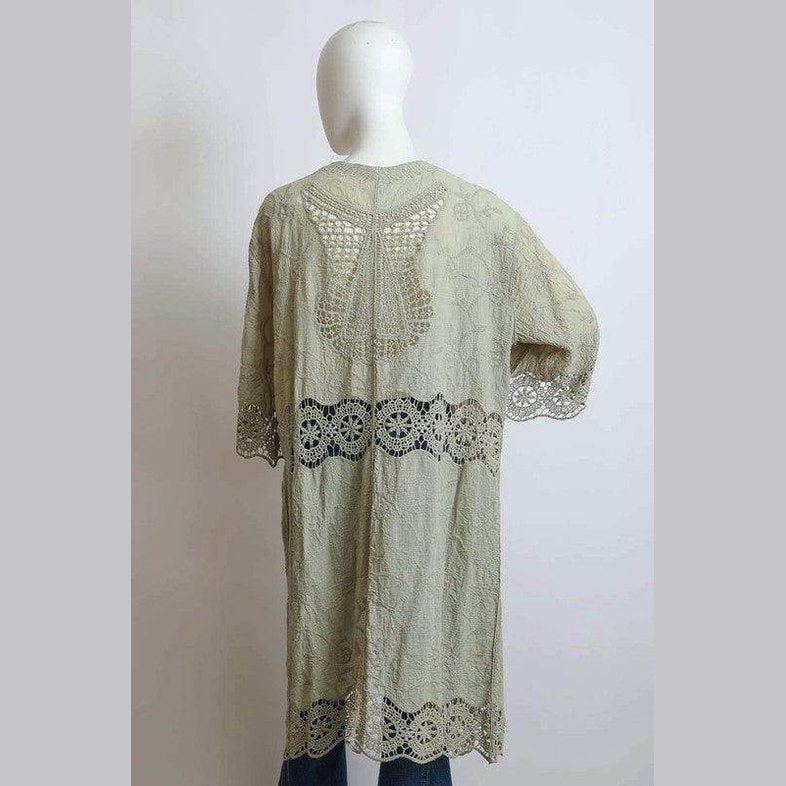 Crochet Open Patch Longline Kimono - VacationGrabs