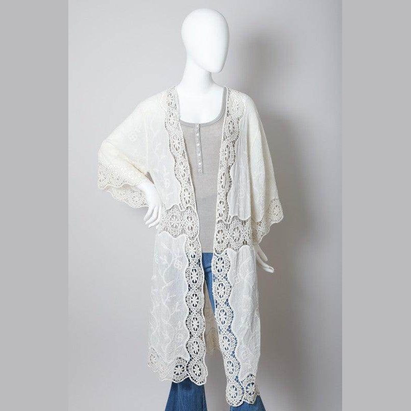 Crochet Open Patch Longline Kimono - VacationGrabs