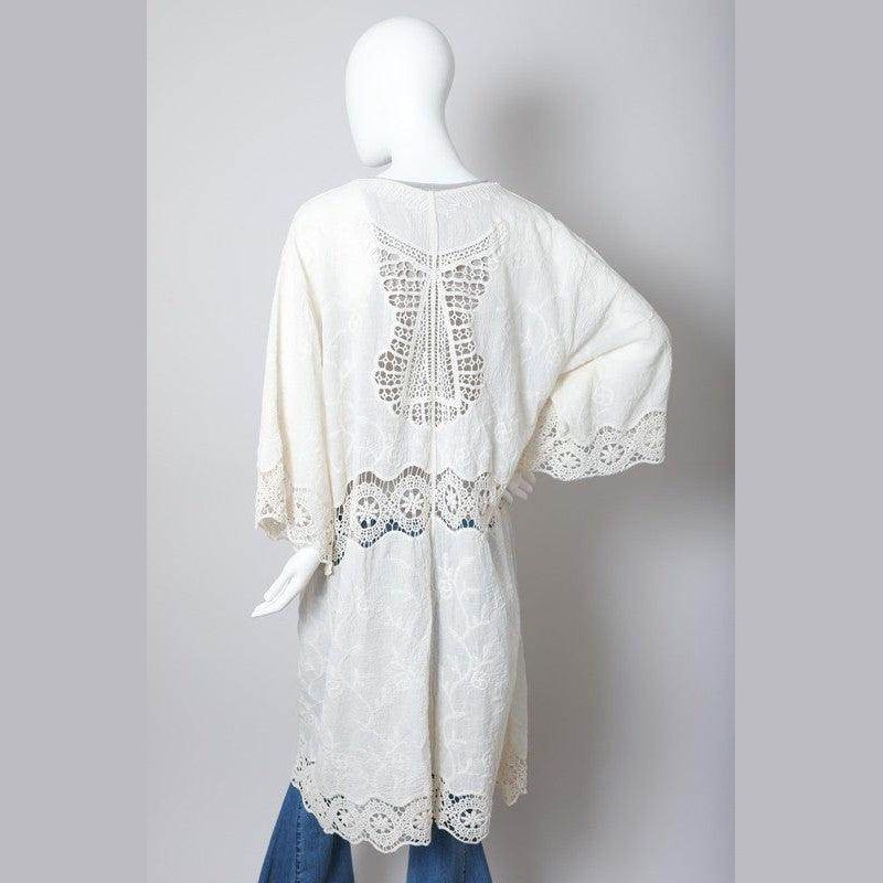 Crochet Open Patch Longline Kimono - VacationGrabs