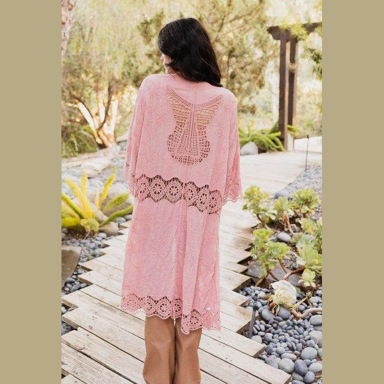 Crochet Open Patch Longline Kimono - VacationGrabs