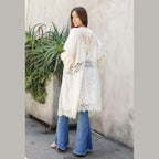 Crochet Open Patch Longline Kimono - VacationGrabs