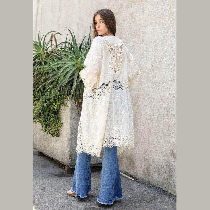 Crochet Open Patch Longline Kimono - VacationGrabs