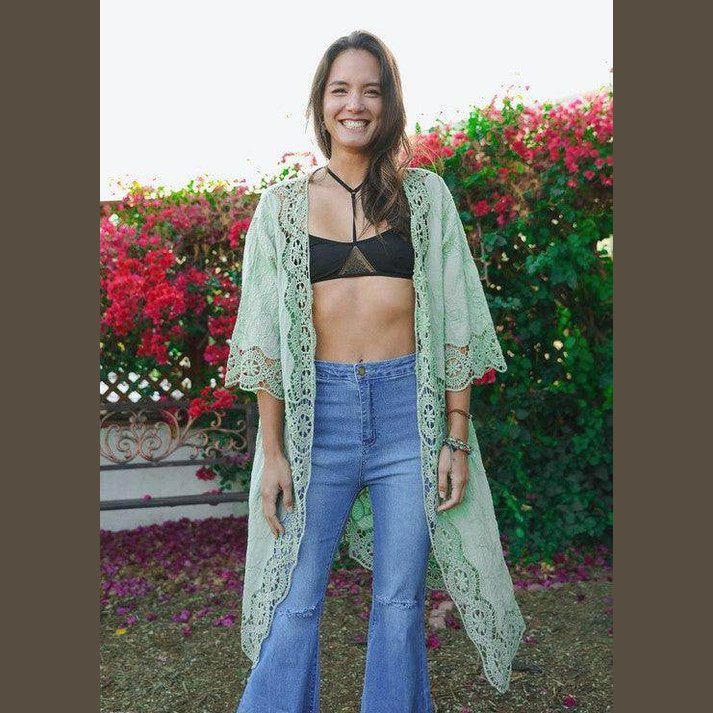 Crochet Open Patch Longline Kimono - VacationGrabs