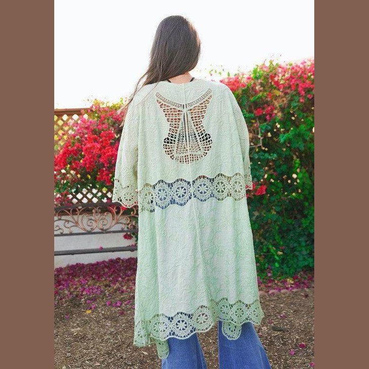 Crochet Open Patch Longline Kimono - VacationGrabs