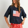 Navy crochet sweater with star and striped flag pattern for casual wear