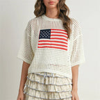 Crochet sweater with American flag pattern for casual outings