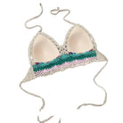 Beige crochet top crochet bikini with colorful lace details for beachwear