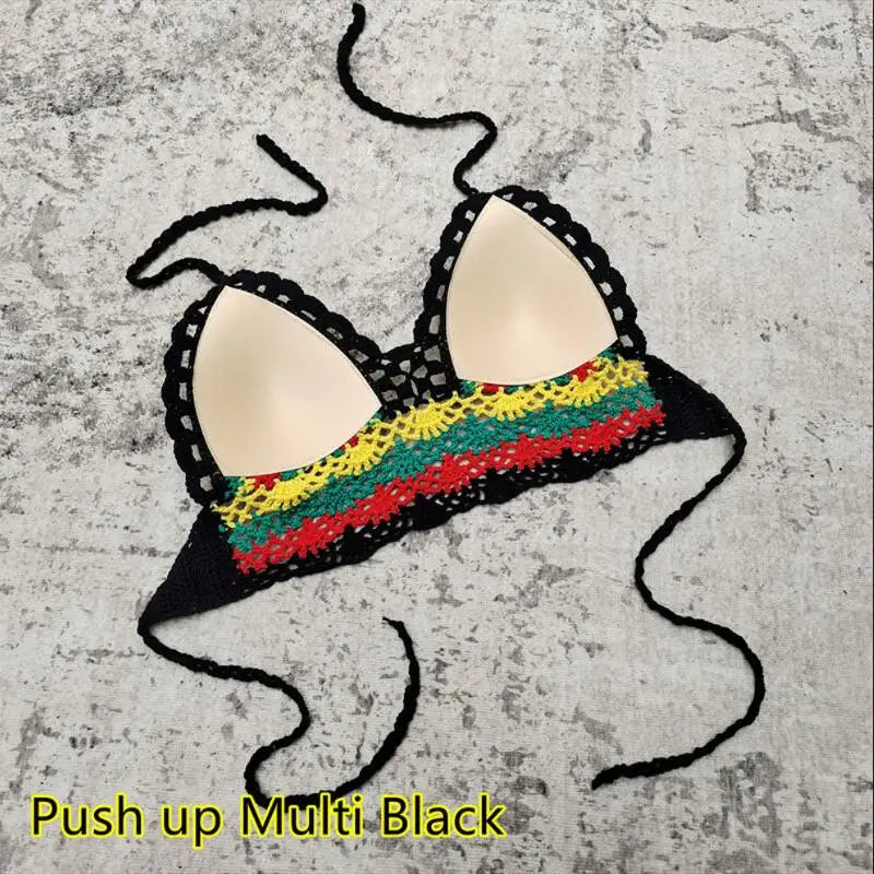 Push up multi black crochet top crochet with colorful patterns for summer wear
