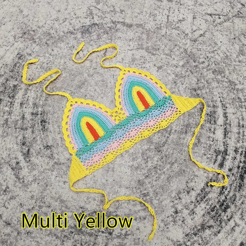 Multi yellow crochet top crochet with colorful design for summer outings