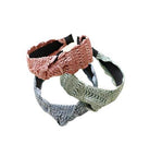 Set of two crochet trim fashion headbands in pink and green for stylish hair accessories