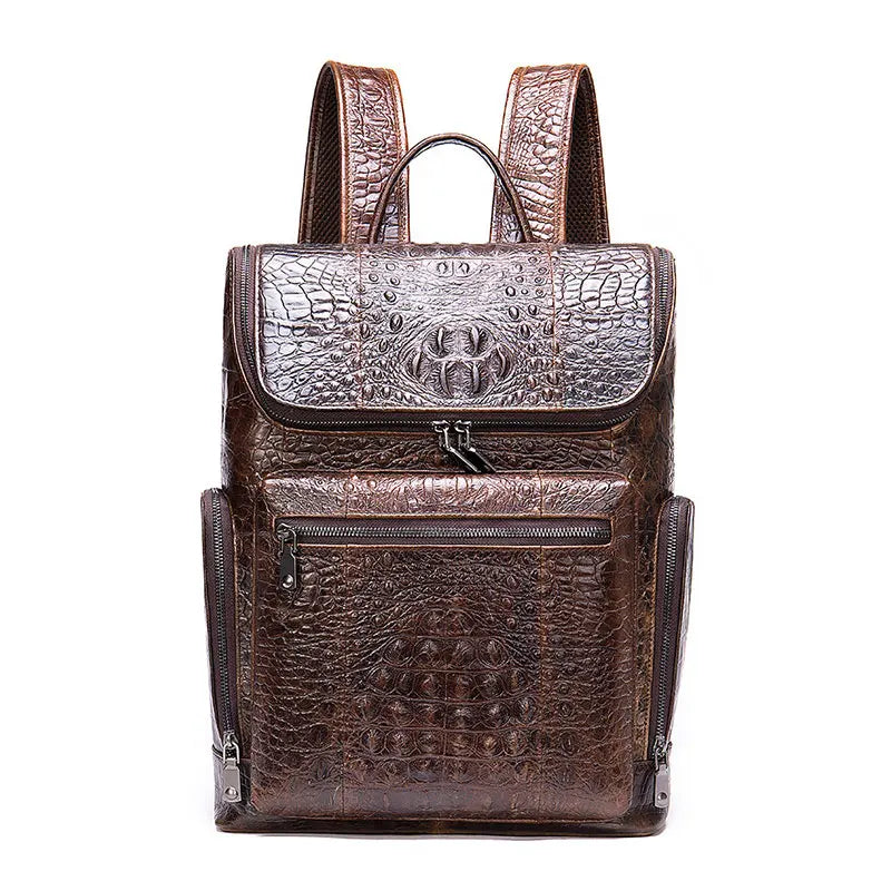 crocodile-pattern leather laptop travel backpack (photo 4 of 10)