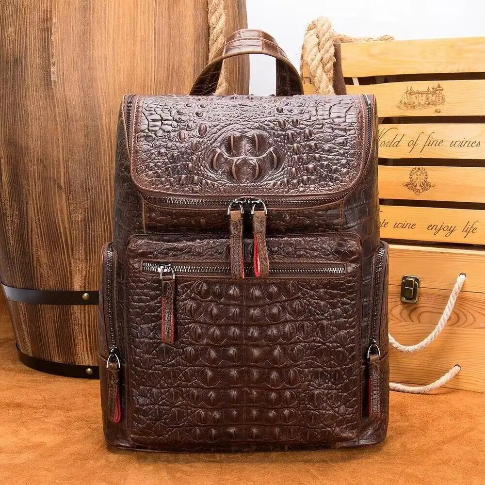 crocodile-pattern leather laptop travel backpack (photo 7 of 10)