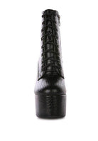 Rag Company crocodile pattern platform boots with lace-up front and stylish design for women