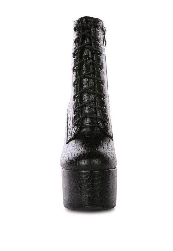 Rag Company crocodile pattern platform boots with lace-up front and stylish design for women