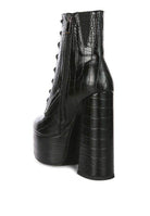 Rag Company crocodile pattern platform boots with a stylish high heel and zipper detail
