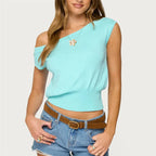 Women's aqua crop top, soft knit, perfect for casual outings