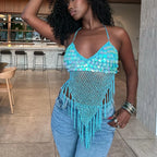 Women's blue crochet crop top for beach outings and summer wear
