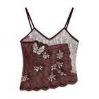 Women's brown crop top with lace details, perfect for summer outings