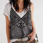Women's black embellished crop top, perfect for summer outings