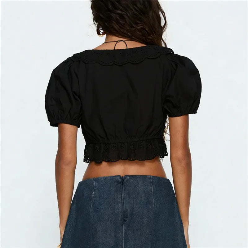 Women's black crop top, cotton material, perfect for summer outings