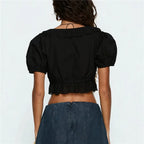 Women's black crop top, cotton material, perfect for summer outings
