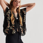 Women's black floral crop top, lightweight, perfect for summer outings