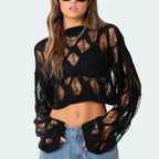 Women's black crochet crop top, perfect for summer beach outings
