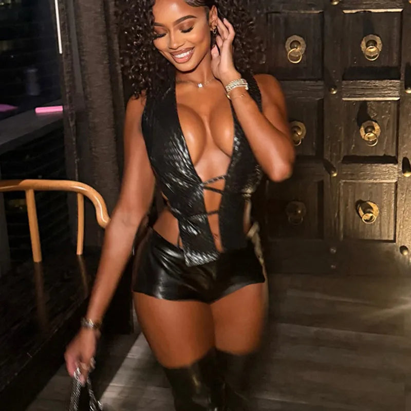 Black faux leather crop top, perfect for night outings and parties