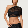 Women's black sheer crop top with one sleeve for stylish outfits