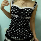 Women's black and white polka dot crop top, casual summer wear