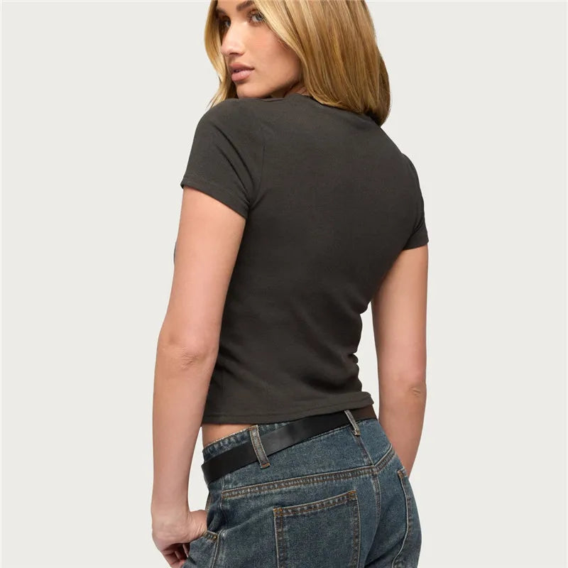 Women's black cotton crop top for casual everyday wear