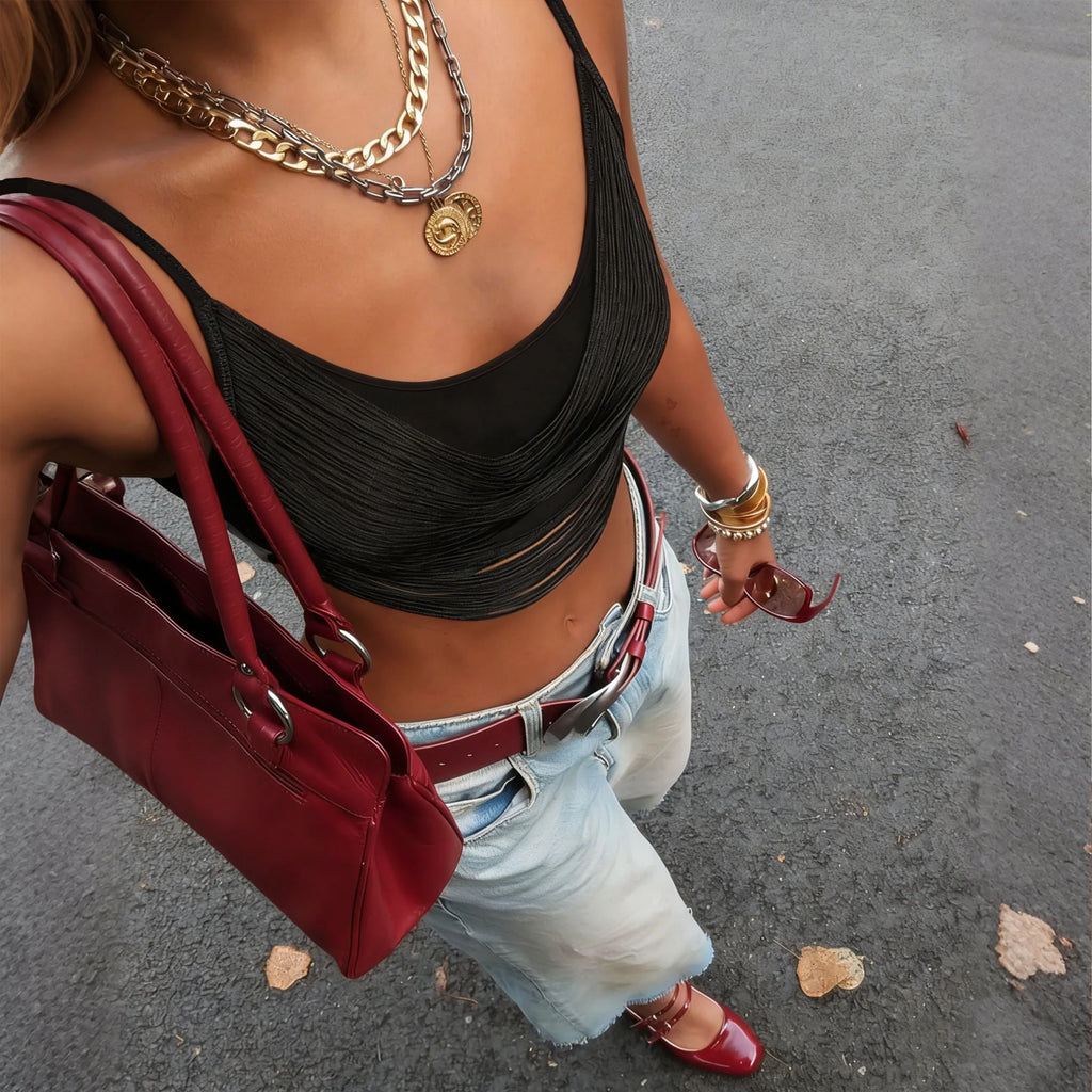 Black crop top, lightweight material, perfect for summer outings