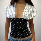 Women's black and white polka dot crop top for stylish summer outfits