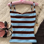 Brown and blue striped crop top for casual summer wear