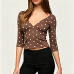 Brown polka dot crop top made of soft fabric for casual outings