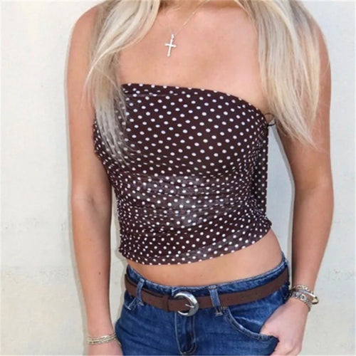 Brown polka dot crop top, stylish casual wear for summer